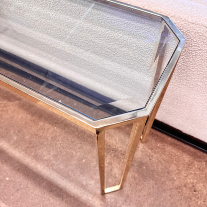 VINTAGE BRASS & BEVELED GLASS CONSOLE TABLE