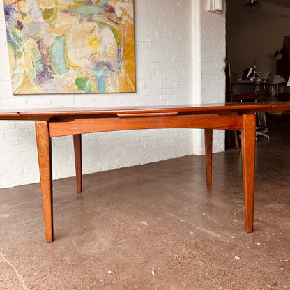 DANISH TEAK BEVELED EDGE DINING TABLE WITH DRAW LEAVES