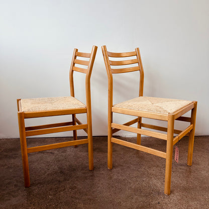 MAPLE + WOVEN RUSH ITALIAN CHAIRS - PAIR