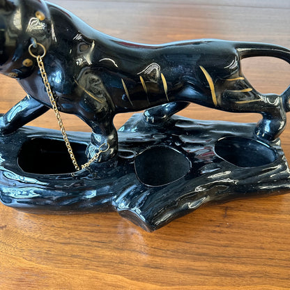BLACK PANTHER JAGUAR CERAMIC SCULPTURE PLANTER