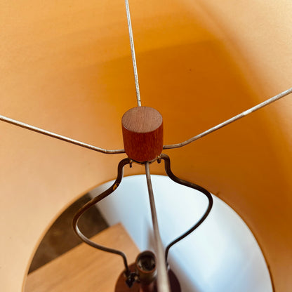 RARE TURNED TEAK AND CERAMIC MARTZ DOTS LAMP WITH SHADE