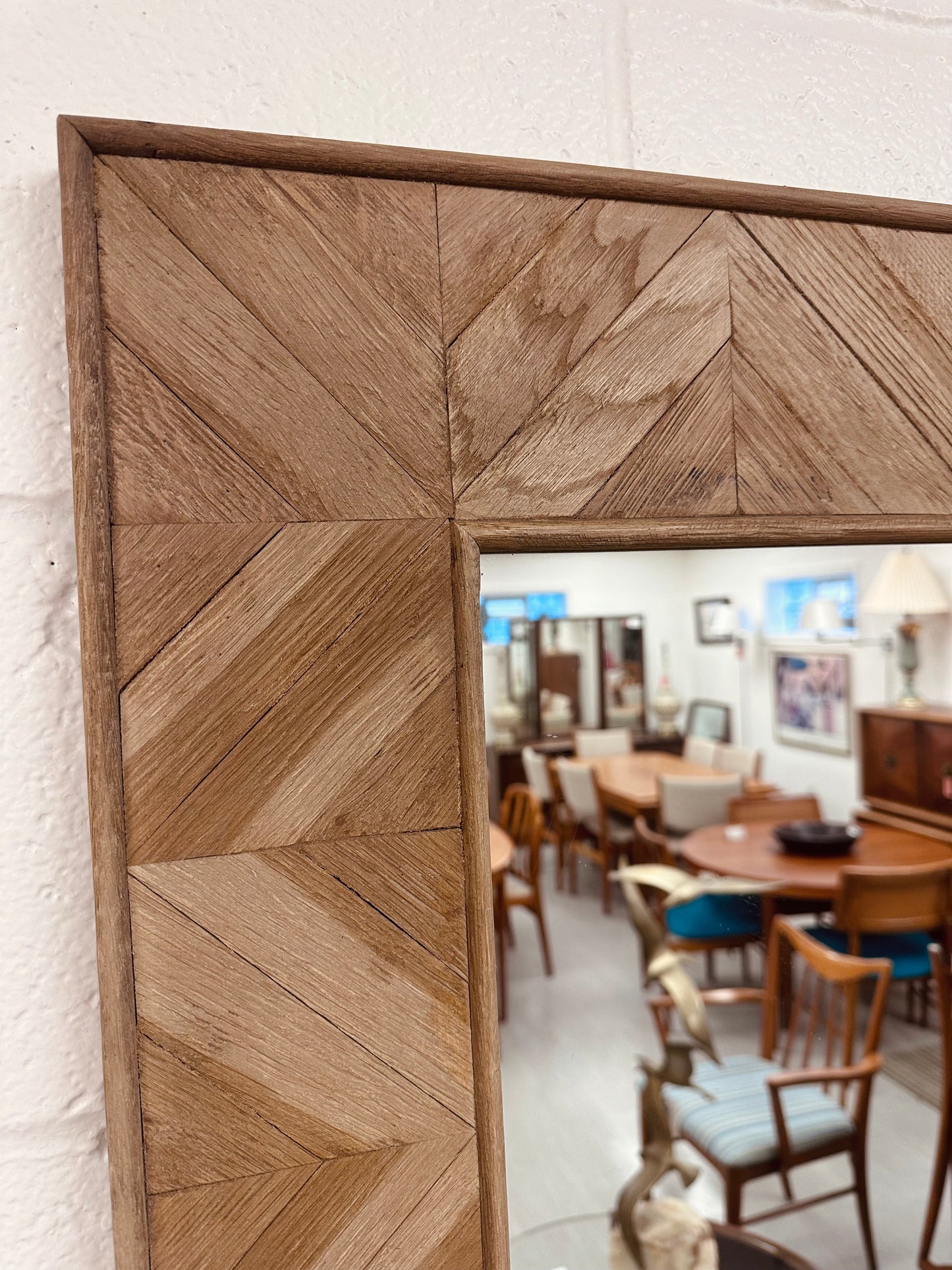 LARGE CHEVRON WOOD FRAMED SQUARE WALL MIRROR