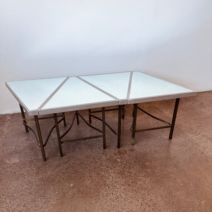 TRIANGULAR BRASS WITH MIRRORED TOP ACCENT TABLES - S/4