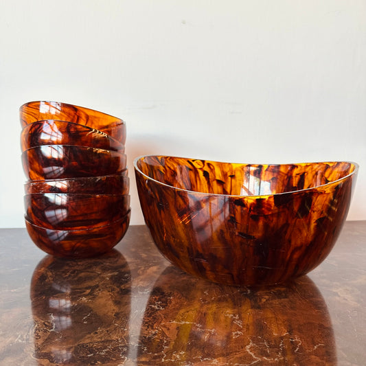 ACRYLIC LUCITE TORTOISE SHELL SALAD BOWL SET