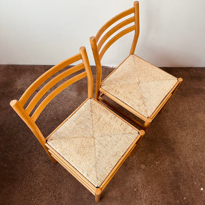 MAPLE + WOVEN RUSH ITALIAN CHAIRS - PAIR