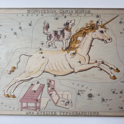 MONOCEROS AND CANIS MINOR CONSTELLATION MAP ON BOARD ARTWORK