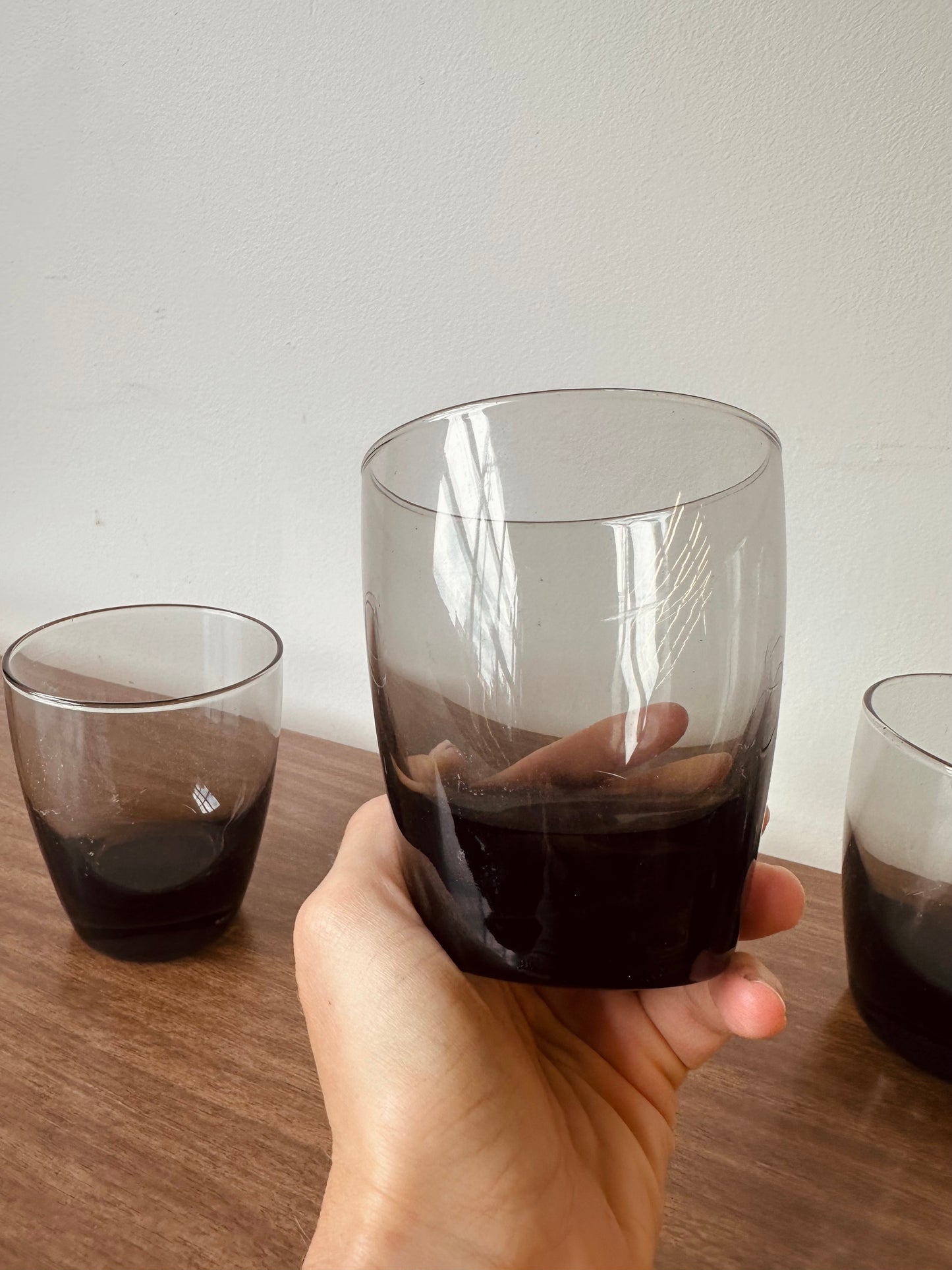 MID-CENTURY SMOKED GREY GLASSES BY LIBBY