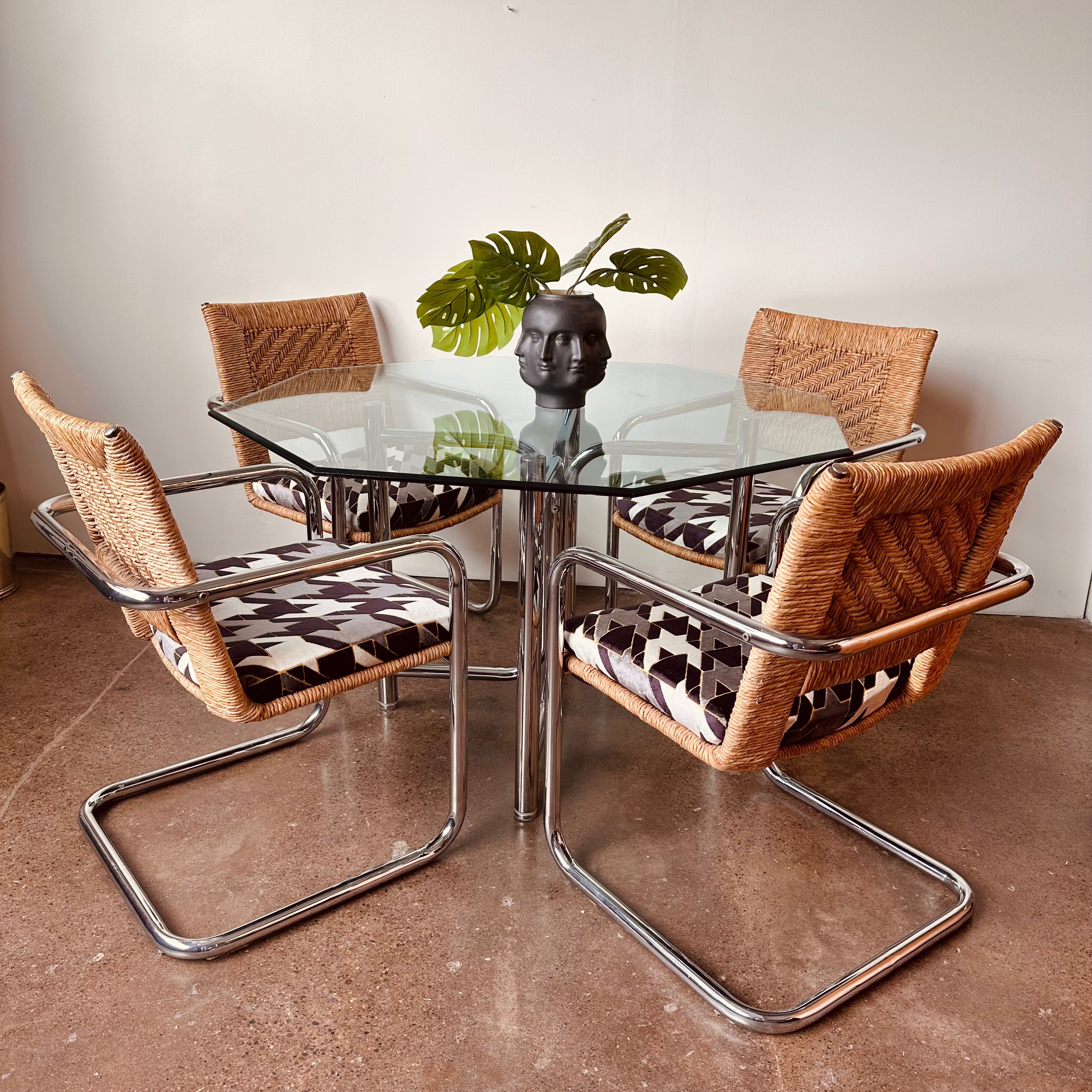 CHROMECRAFT RATTAN CHROME AND GLASS DINETTE SET MiMO Decor