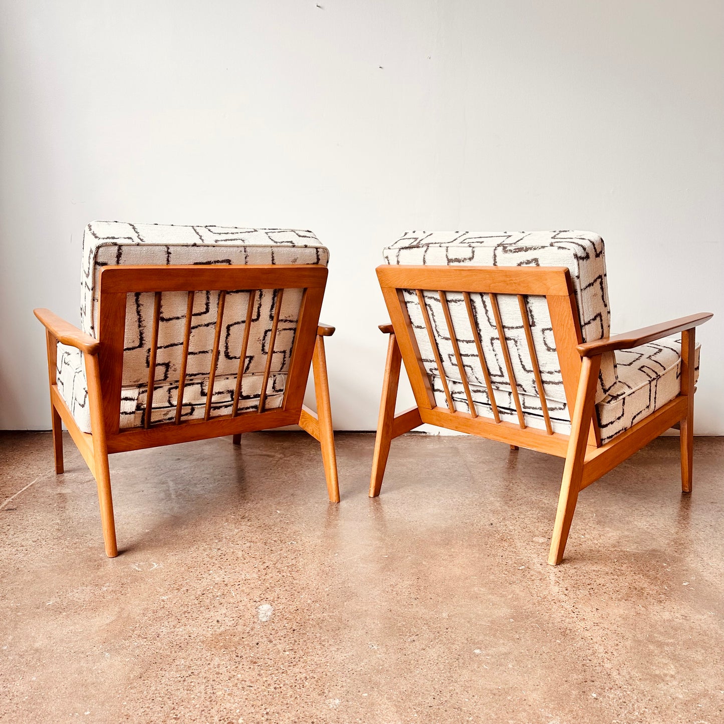 MID-CENTURY EUROPEAN OAK FRAMED ARM CHAIRS - A PAIR