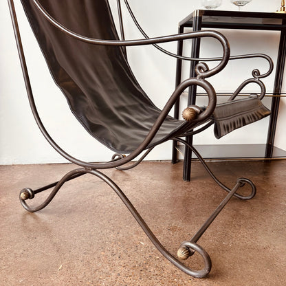 DAVID HICKS IRON AND LEATHER CAMPEC CHAIR