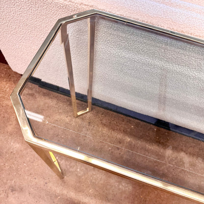 VINTAGE BRASS & BEVELED GLASS CONSOLE TABLE