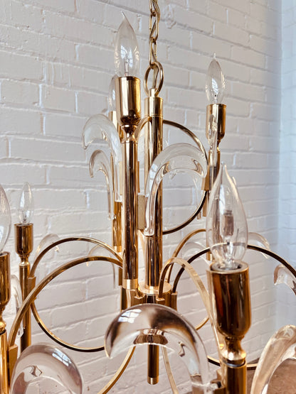 GAETANO SCIOLARI BRASS AND GLASS CHANDELIER