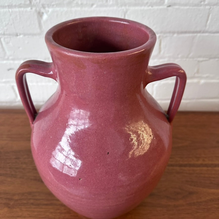 CERAMIC RASPBERRY PINK POTTERY VESSEL WITH HANDLES