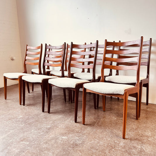 DANISH TEAK LADDERBACK DINING CHAIRS - SET OF 8