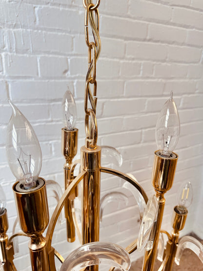 GAETANO SCIOLARI BRASS AND GLASS CHANDELIER
