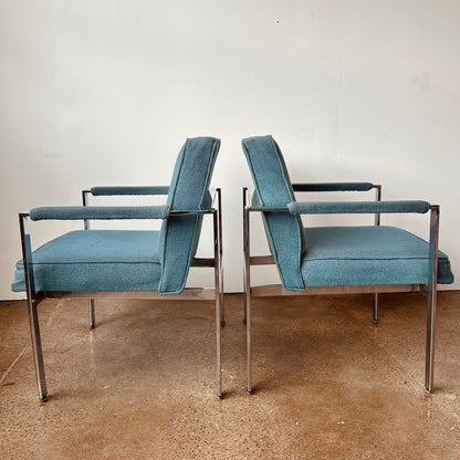HARVEY PROBBER STYLE CHROME ARM CHAIRS - A PAIR