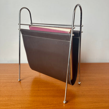 SLING LEATHER AND CHROME MAGAZINE RACK