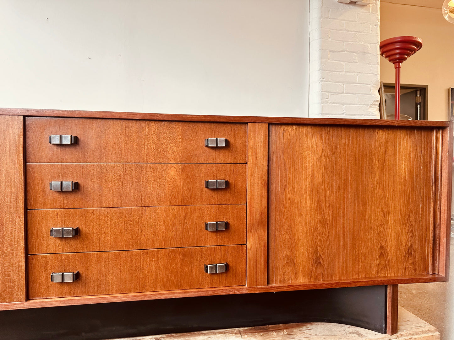 RS ASSOCIATES TEAK DOUBLE TAMBOUR DOOR CREDENZA