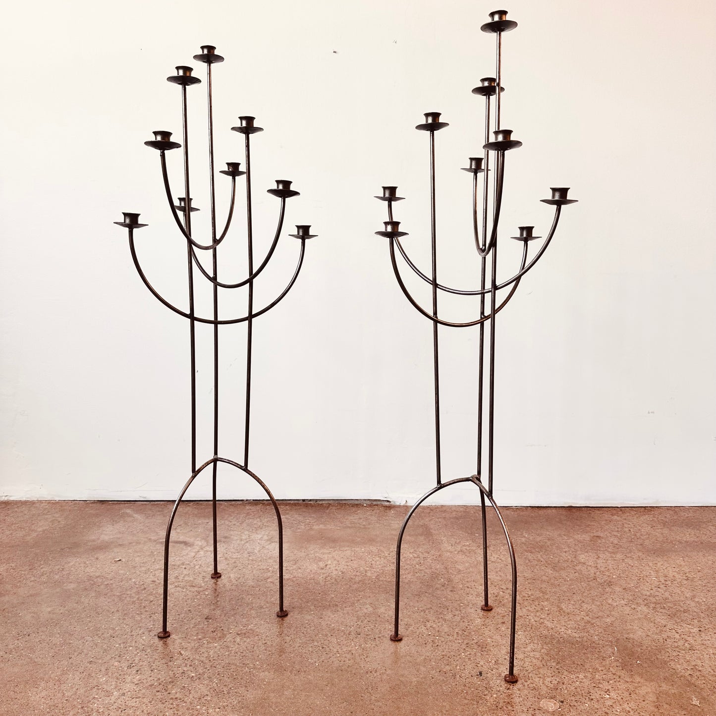 PAIR OF BRUTALIST 8 CANDLE HOLDER FLOOR CANDELABRA