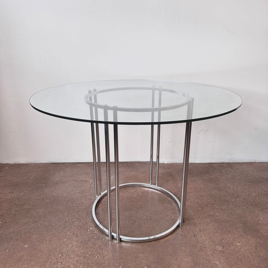 MILO BAUGHMAN STYLE CHROME AND GLASS ROUND TABLE