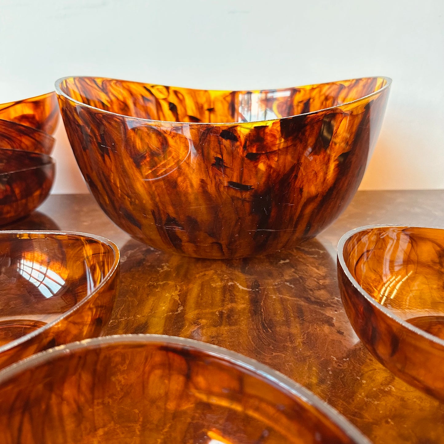 ACRYLIC LUCITE TORTOISE SHELL SALAD BOWL SET