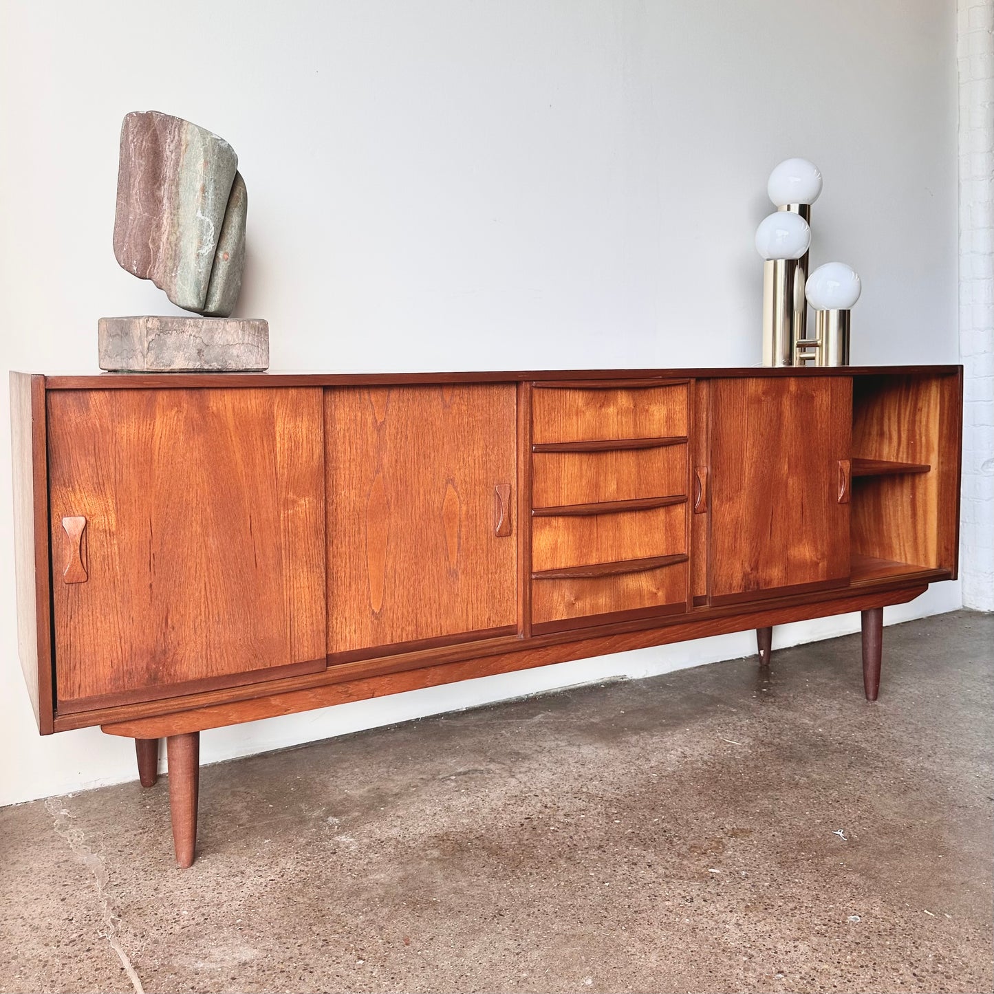 CLAUSEN AND SON DANISH MODERN TEAK CREDENZA WITH BYPASS DOORS