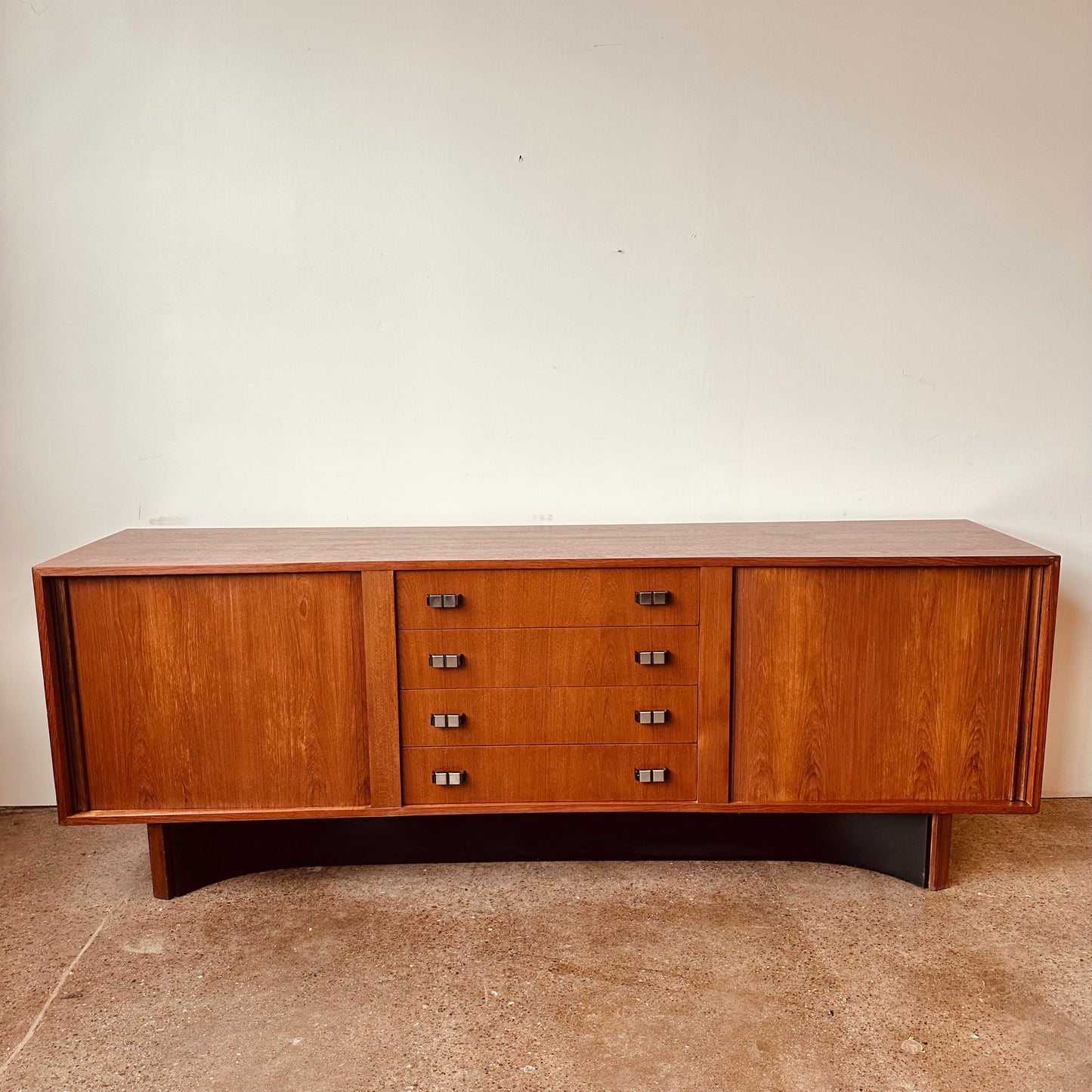 RS ASSOCIATES TEAK DOUBLE TAMBOUR DOOR CREDENZA