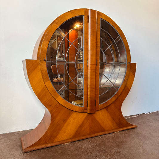 ART DECO CIRCULAR LEADED GLASS SUPERLATIVE CABINET C. 1930S