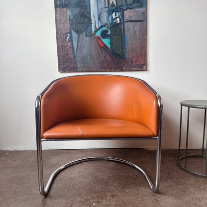 CANTILEVERED CHROME CLUB TUB CHAIR BY BURGASSER & LORENZ FOR THONET