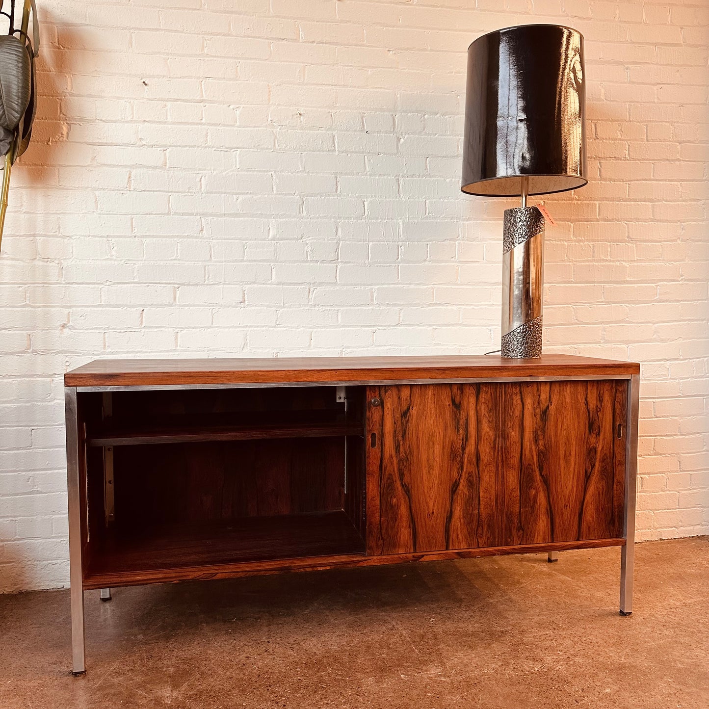 ROSEWOOD AND CHROME BYPASS DOOR CREDENZA