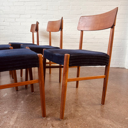 DANISH TEAK CARVED HANDLE DINING CHAIRS - S/6