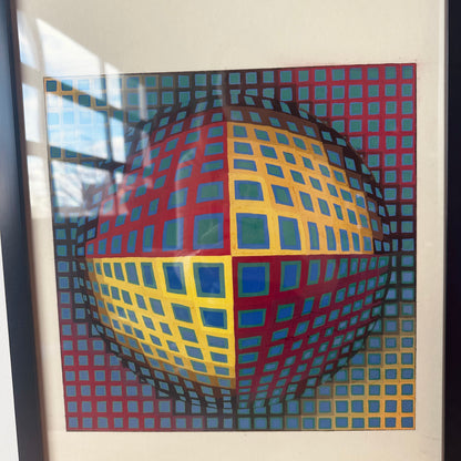 FRAMED GEOMETRIC OP ART PAINTING