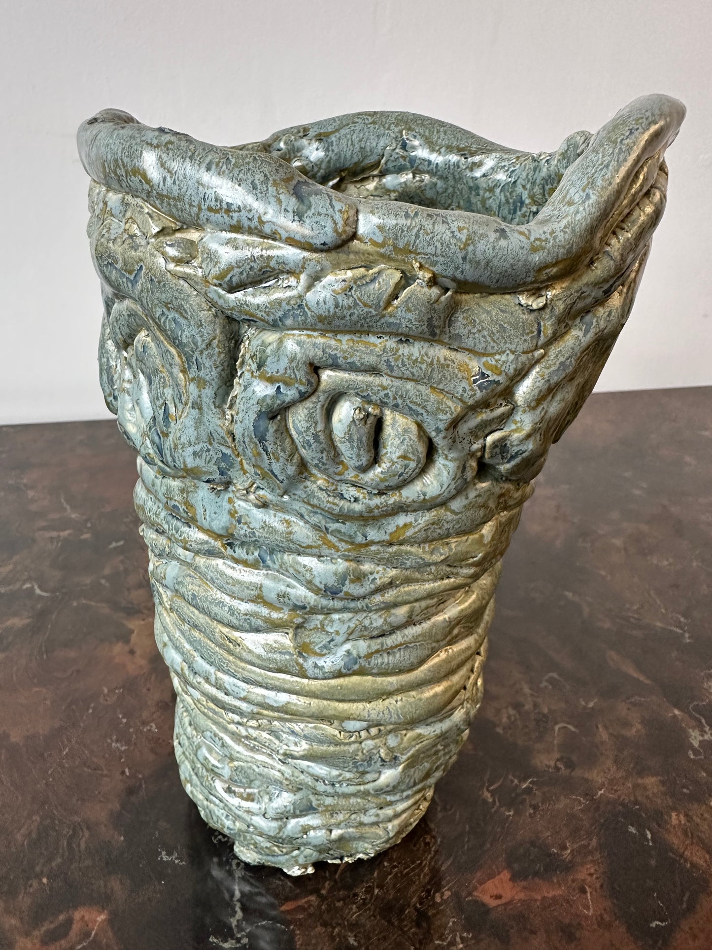 BLUE GREEN STUDIO POTTERY TWIST VASE