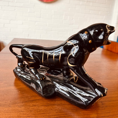 BLACK PANTHER JAGUAR CERAMIC SCULPTURE PLANTER