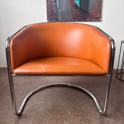 CANTILEVERED CHROME CLUB TUB CHAIR BY BURGASSER & LORENZ FOR THONET