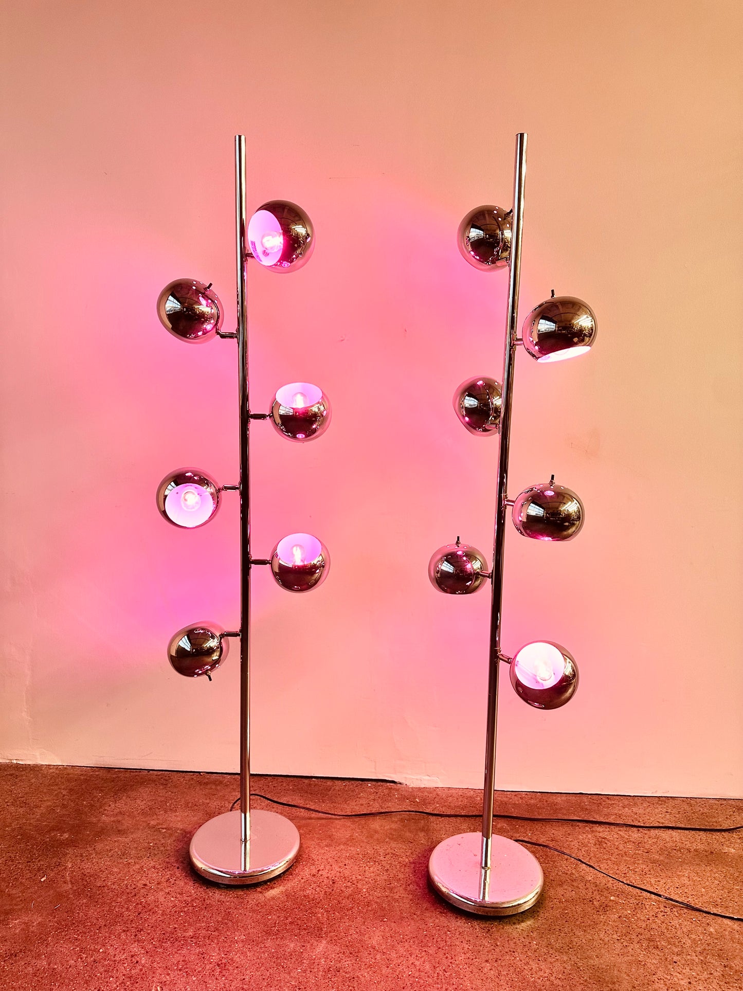 MID CENTURY CHROME 6 LIGHT EYEBALL FLOOR LAMP