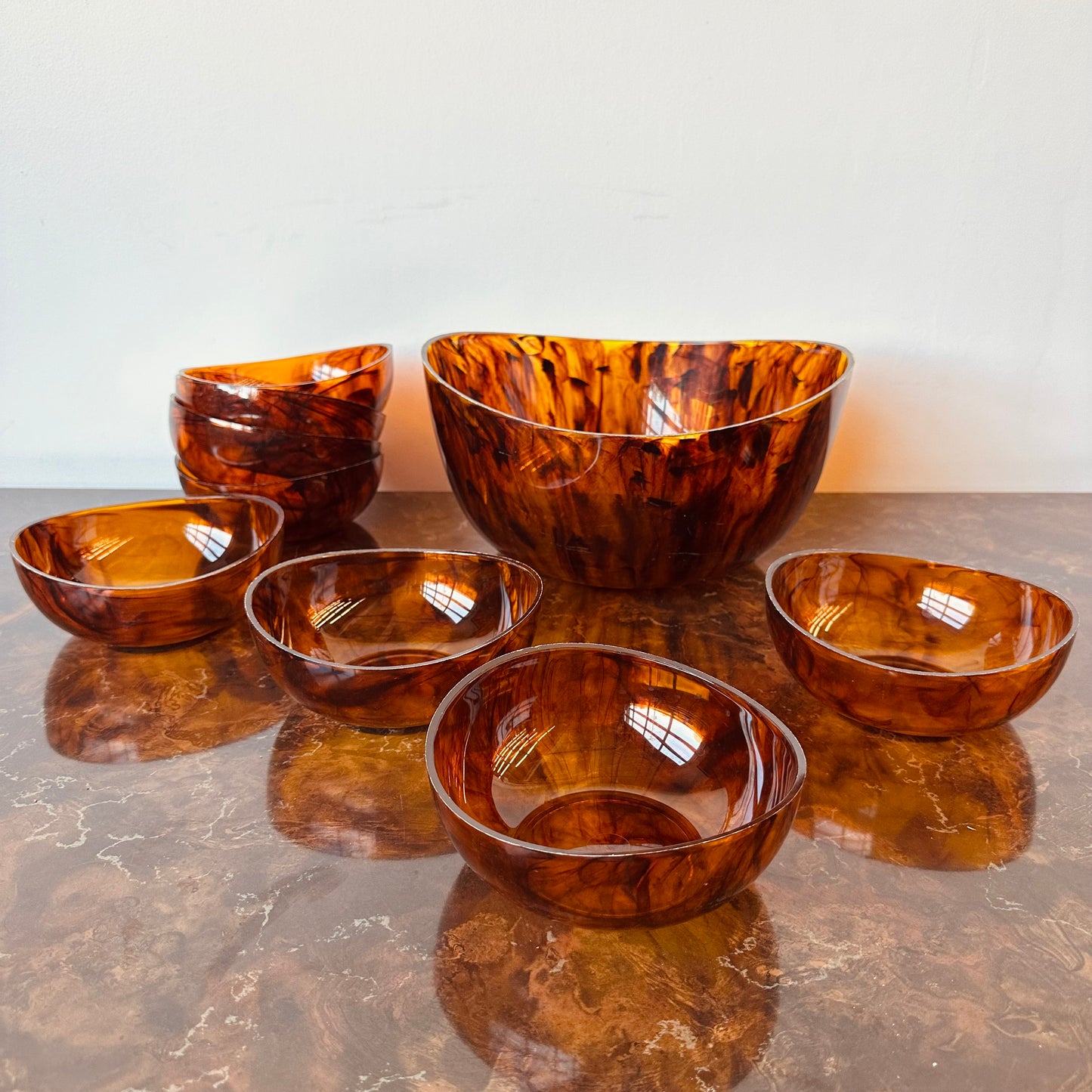 ACRYLIC LUCITE TORTOISE SHELL SALAD BOWL SET