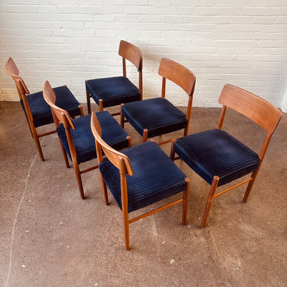 DANISH TEAK CARVED HANDLE DINING CHAIRS - S/6