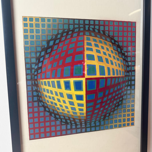 FRAMED GEOMETRIC OP ART PAINTING