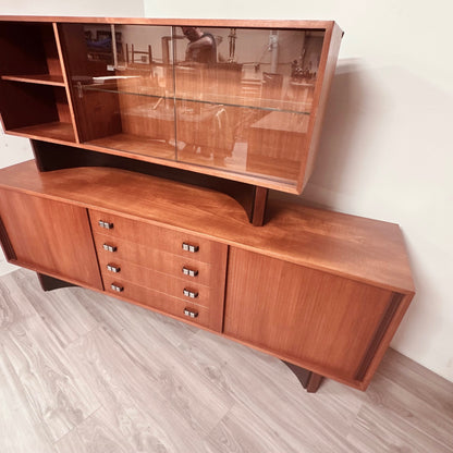 RS ASSOCIATES TEAK WOOD TWO PIECE SERVER WITH HUTCH TOP