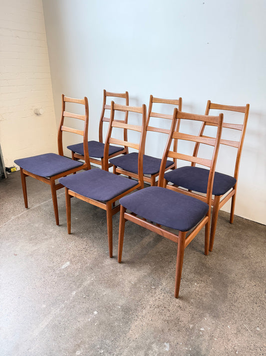 NORWEGIAN TEAK LADDERBACK DINING CHAIRS - SET OF 6