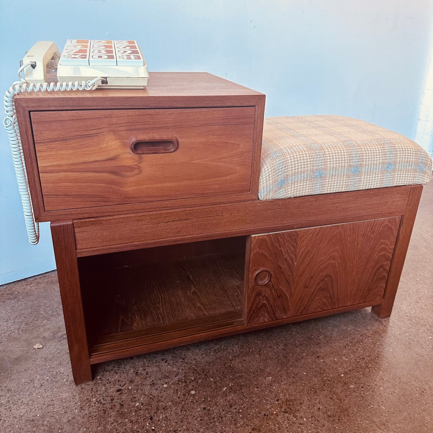 DANISH TEAK TELEPHONE TABLE HALL BENCH