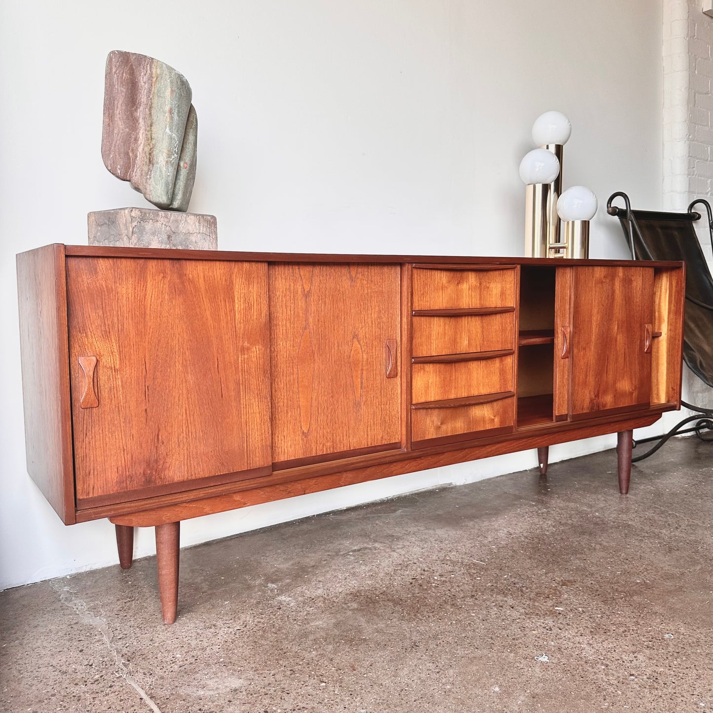 CLAUSEN AND SON DANISH MODERN TEAK CREDENZA WITH BYPASS DOORS