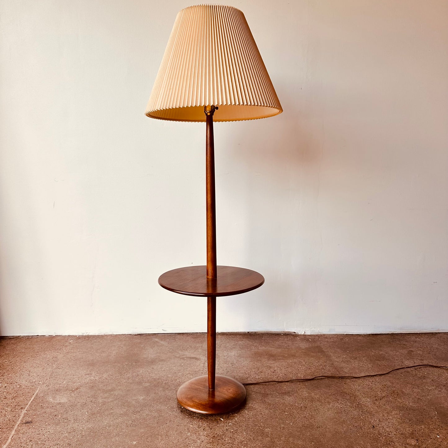 SOLID WALNUT LAUREL FLOOR LAMP WITH DRINK TABLE