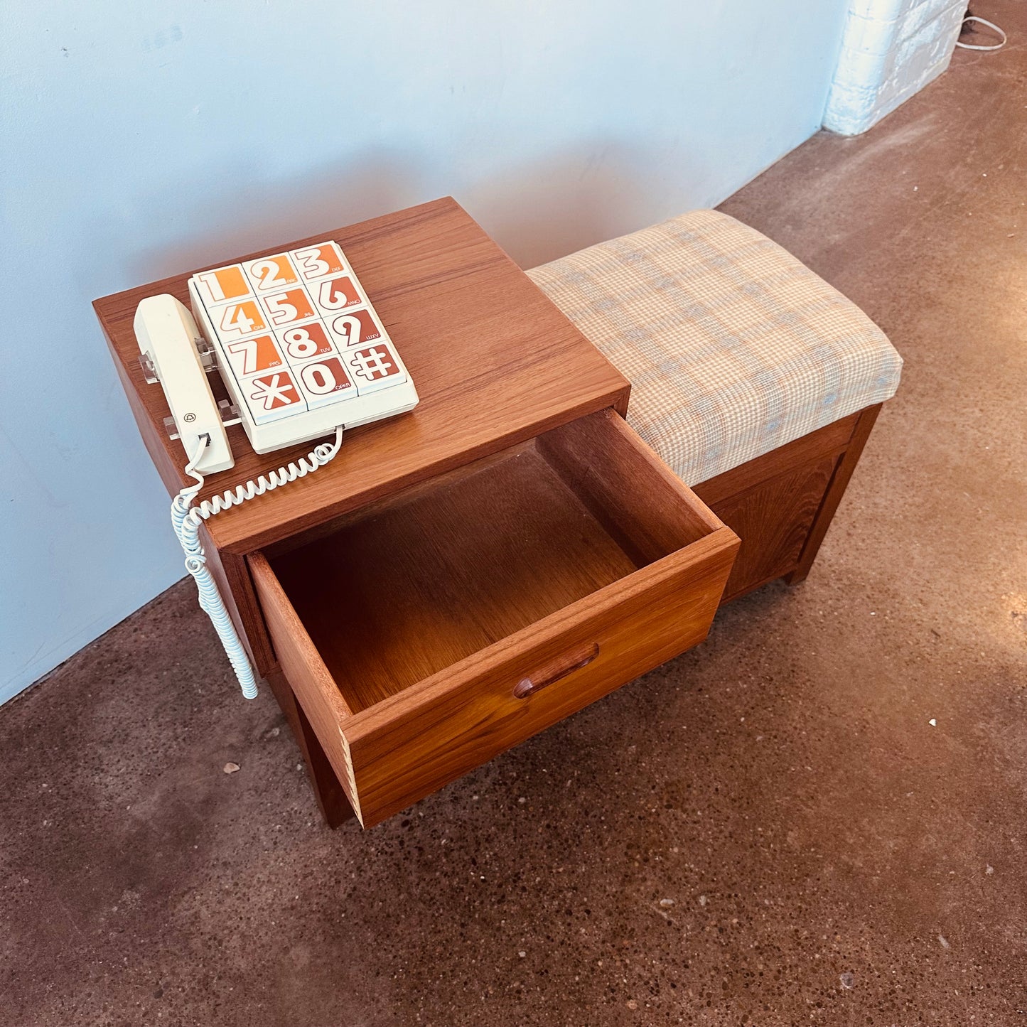 DANISH TEAK TELEPHONE TABLE HALL BENCH