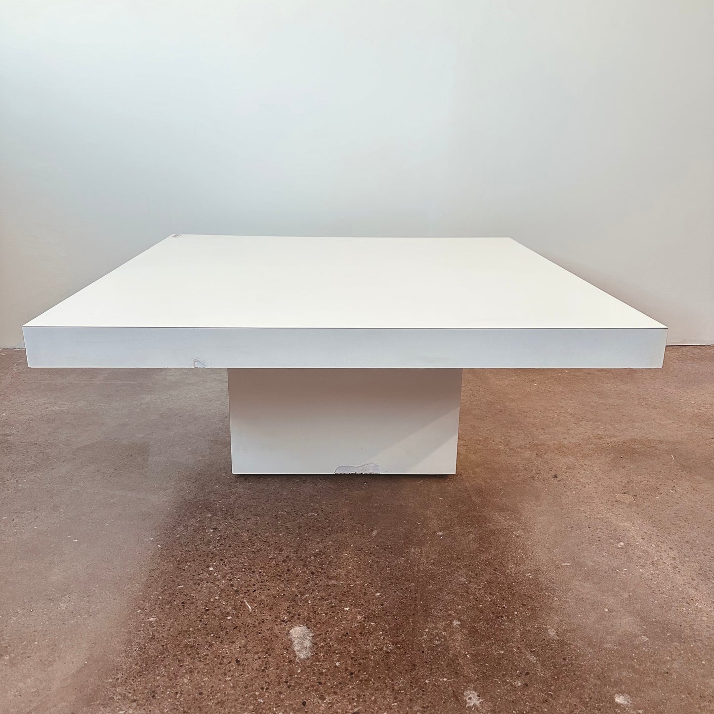 POST MODERN WHITE LAMINATE PARSONS COFFEE TABLE