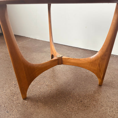 LANE CHESTNUT AND GLASS TOP TRIPOD SIDE TABLE