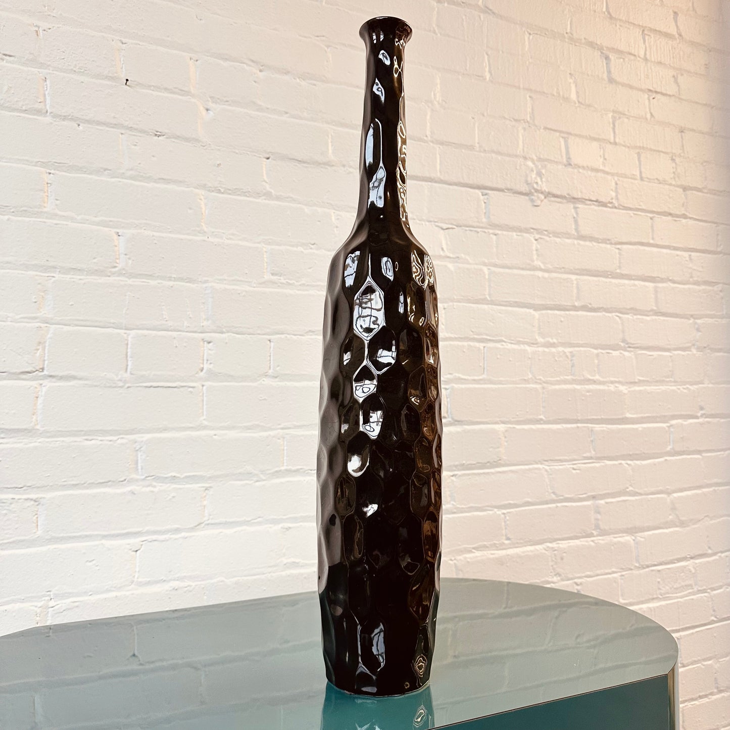 OVERSIZED BLACK CERAMIC DIMPLED VASE