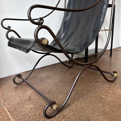DAVID HICKS IRON AND LEATHER CAMPEC CHAIR