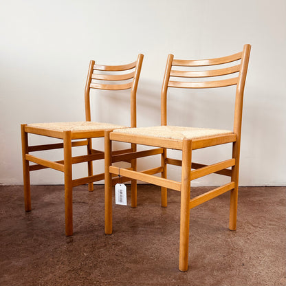 MAPLE + WOVEN RUSH ITALIAN CHAIRS - PAIR